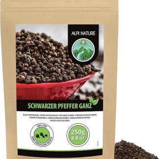 Pfeffer schwarz ganz (250 г), Pfefferkörner schwarz 100% натуральный, natürlich ohne Zusätze, веганский, Schwarzer Pfeffer