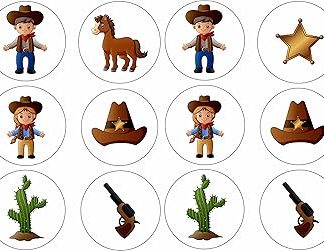 24 съедобных картонных фигурки в ковбойском стиле, съедобные украшения для кексов, украшения для торта на день рождения, легко вырезаются.