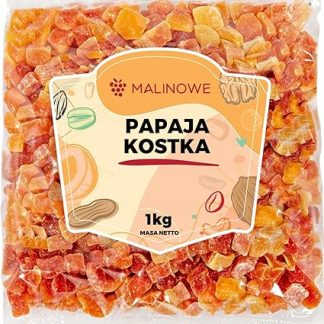 Кубики папайи с малиной, 1 кг, натуральные цукаты.