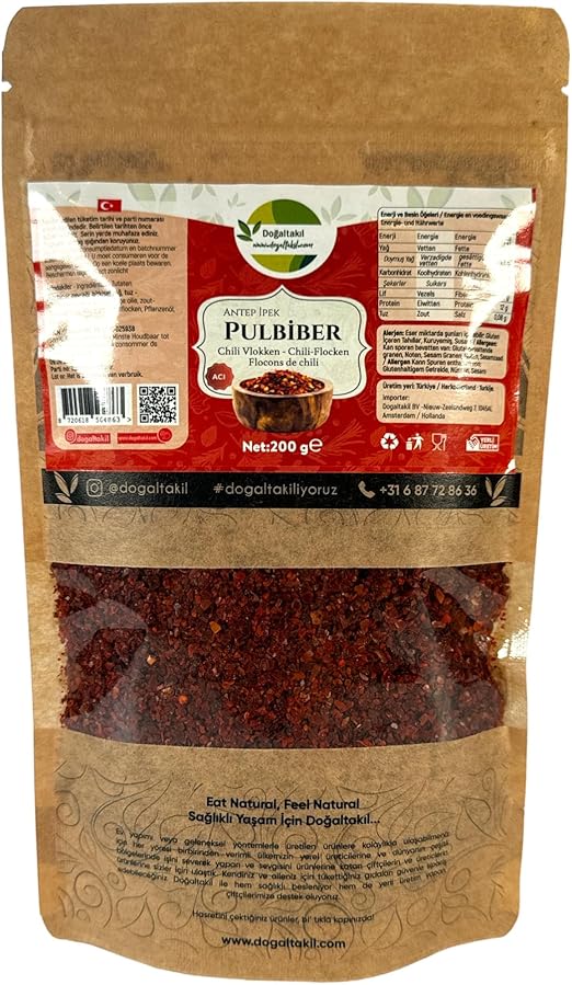 DOĞALTAKIL Хлопья чили Pul flannel, острая смесь специй, 100% натуральные, с аутентичным вкусом для острых блюд (200 г)