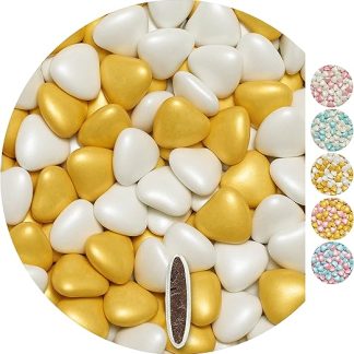 EinsSein 1 кг шоколадных сердечек, смесь драже, золотистые жемчужины среднего размера, подарки для гостей на свадьбах, крестинах, причастиях, детских днях рождениях | шоколадные драже, драже в форме сердца или