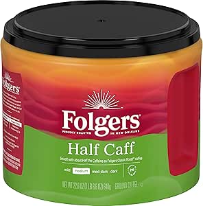 Молотый кофе Folgers Half Caff средней обжарки, банка 22,6 унции.