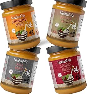 HeldenPilz® Набор для дегустации мисо - 4 вида непастеризованной мисо-пасты Также известна как SHIRO SHINSHU AWASE 100% натуральные ингредиенты Экологически чистая продукция, без пластика (набор для дегустации мисо)