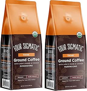 Молотый кофе Four Sigma с грибами и львиной гривой, Think, темная обжарка, 340 г, упаковка из 2 штук.