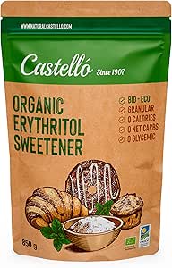 Органический подсластитель эритритол 10 г = 7 г сахара Заменитель сахара - 0 калорий - 0 гликемический индекс - Кето и палео - 0 чистых углеводов - Без ГМО - Castello с 1907 года - 850 г