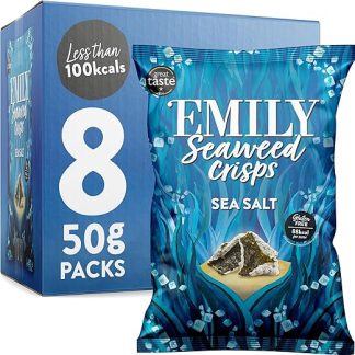 Чипсы из морских водорослей Emily с морской солью, 8 x 50 г, закуска из морских водорослей, без глютена, полезная закуска, источник йода.