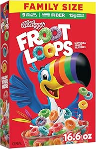 Хлопья для завтрака Kellogg's Froot Loops, детские хлопья, семейный завтрак, семейный размер, оригинальный вкус, коробка 16,6 унций (1 коробка)