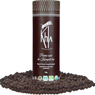 Khla - Кампотский органический черный перец 120 г - полностью органический черный перец - Grand Cru - ингредиент для кухни - напрямую от производителя - цельные зерна для помола - из Камбоджи
