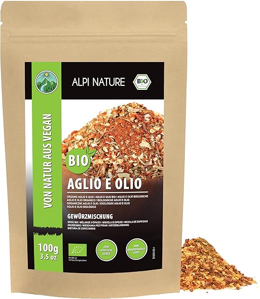 Alpi Nature Organic Aglio e Olio приправа 100г, итальянская приправа, смесь острых специй