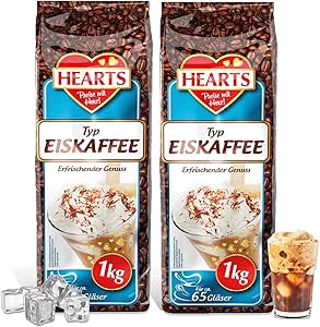 Кофе со льдом HEARTS 2 x 1 кг, 65 чашек в пакете, ценный набор, кофе со льдом, освежающее удовольствие, летний напиток, растворимый кофе, содержит кофеин, быстро закипает, холодный напиток