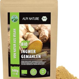 Alpi Nature Органический имбирный порошок 500 г, сушеный молотый корень имбиря для приготовления пищи
