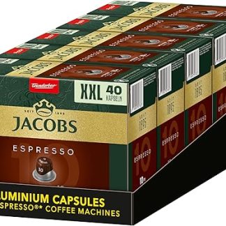 Кофейные капсулы Jacobs Espresso Intenso, мегаупаковка XXL, интенсивность 10/12, 5 x 40 порций, совместимы с кофейными капсулами Nespresso, 200 капсул.
