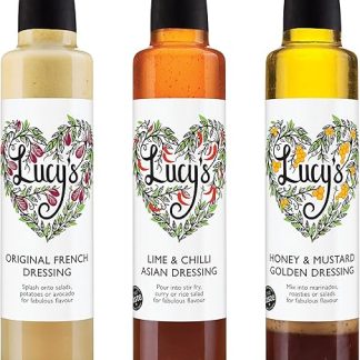 Заправки Lucy's – великолепный набор вкусов; оригинальная французская заправка, азиатский соус с лаймом и чили, медом и золотистой горчицей – 3 x 250 мл