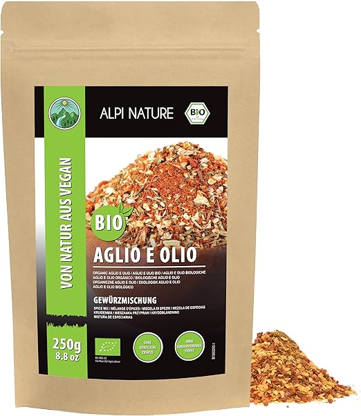 Alpi Nature Organic Aglio e Olio приправа 250г, итальянская приправа, смесь острых специй