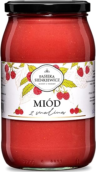 Малиновый мед 1200 г - Натуральный кремообразный мед с фруктами или травами - Идеально подходит для чая, десертов, блинов и выпечки.