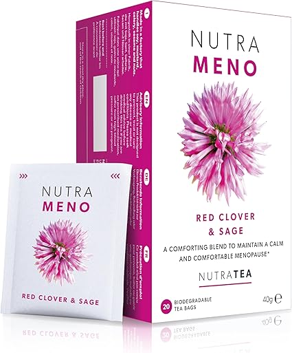 Чай Nutra Tea NUTRAMENO для облегчения симптомов менопаузы, чай из красного клевера, средство для женщин в период перименопаузы. Содержит красный клевер, шалфей и корень шатавари. 20 чайных пакетиков в индивидуальной упаковке.