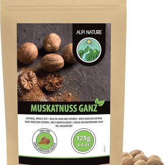 Мускатный орех Alpi Nature, 125 г, цельный мускатный орех, специи для приготовления пищи и выпечки, примерно 15-30 орехов в упаковке.
