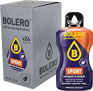 Bolero SPORT 24 x 3 г Порошок для приготовления напитка без сахара, подслащенный стевией и витамином С подходит для детей, спортсменов и диабетиков без глютена и подходит для веганов