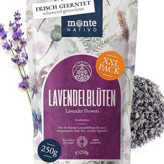 Lavendelblüten (250 г) Monte Nativo - Lavendel getrocknet - ohne Zusätze - Blüten für Duftsäckchen und Lavendelsäckchen - 100% rein und natürlich - Zum Essen, für Tee oder als Duft