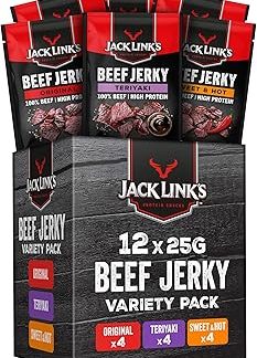 Вяленая говядина Jack Link's, высокобелковая закуска для активного отдыха, перекус для спортзала, американская закуска, чипсы из вяленой говядины, набор из 12 штук (12 x 25 г)