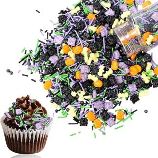 Набор съедобных посыпок Sinbana на Хэллоуин, 100 г, смесь посыпок с бусинками в виде пауков и летучих мышей, а также сахарными частицами для украшения тортов и десертов, тематических вечеринок (смесь разных стилей).