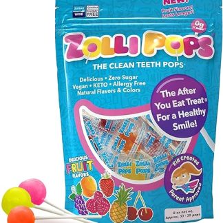 Леденцы Zollipops для чистки зубов – различные вкусы, 237 мл – противокариесные, без сахара для здоровой улыбки – идеально подходят для детей, диабетиков, веганов и людей, соблюдающих кето-диету
