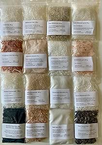 Набор из 16 соляных подушечек: гавайская соль, кала-намак, кристаллическая соль, соль Мертвого моря, галитовая соль, без добавок.