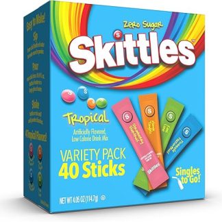 Набор Skittles Singles To Go со вкусом тропических фруктов, 40 штук, порошковая смесь для напитка, без сахара, низкокалорийная, содержит 4 вкуса: