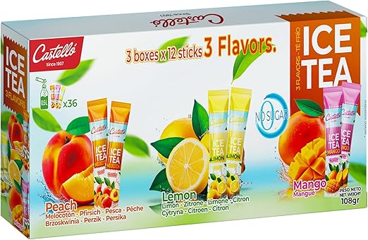 Castello с 1907 года. Растворимый холодный чай без калорий в пакетиках | 36 пакетиков | 3 вкуса | Ноль калорий, без сахара, без аспартама