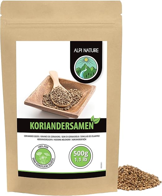 Цельные семена кориандра Alpi Nature 500 г, семена кориандра, кориандр для приготовления пищи, карри и огурцов.