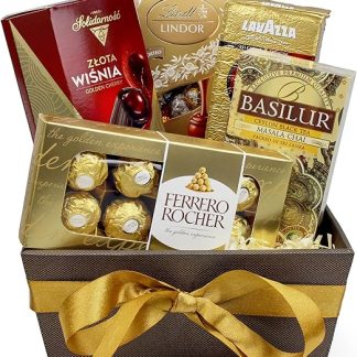 Подарочный набор Golden Kollektion - 5 различных продуктов - 3 коробки шоколада, эксклюзивный кофе Lavazza и черный чай Basilur Ceylon - Ferrero Rocher - для женщин - для мужчин