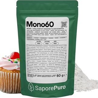 SaporePuro Mono60 – моно- и диглицериды жирных кислот 50 г – растительный, безглютеновый пищевой эмульгатор для мороженого, сорбетов, маргарина, кремов и кондитерских изделий.