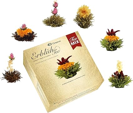 Набор чая Creano Blooming Tea Sampler в элегантной подарочной коробке - черный, белый и зеленый чай - подарок для женщин, мам, любимых - 3 штуки