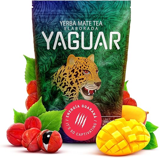 Yaguar Energia Guarana 0,5 кг | Сильно бодрящий йерба мате из Бразилии | Превосходный вкус | Сила натурального кофеина | Чай йерба мате с гуараной 500 г | Традиционные методы производства