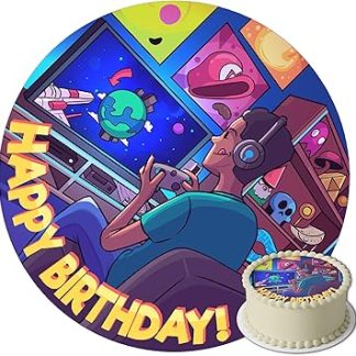 Вафельная фигурка для детского торта J&M DECO Gamer Ø20 см – съедобное украшение для детского дня рождения – топпер в виде игрового элемента из вафельной бумаги толщиной 0,6 мм – без глютена и подходит для веганов.