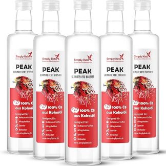 Simply Keto Peak C8 Oil - Кокосовое масло MCT - 100% каприловая кислота - Веганский продукт, без пальмового масла - Без вкуса - Оптимально подходит для кетогенной диеты и бронебойного кофе - 5 x 500 мл