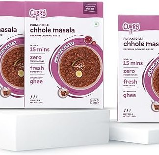 Готовая к приготовлению паста для карри CURRYiT Purani Dilli Ke Chhole. На 4-6 порций. Индийский соус масала на топленом масле. Готов за 30 минут. Без консервантов. 100% одобрено мамами. 250 г, упаковка из 3 штук.