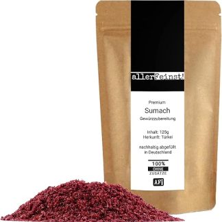 allerFeinst! – Высококачественный порошок сумаха – Специя для приготовления блюда – Сумах – Плоды уксуса – Специя уксусного дерева, 1 упаковка (1 x 125 г)