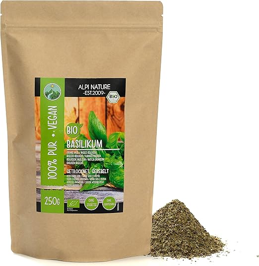 Органический сушеный базилик Alpi Nature 250 г, сушеные нарезанные листья базилика, итальянская приправа