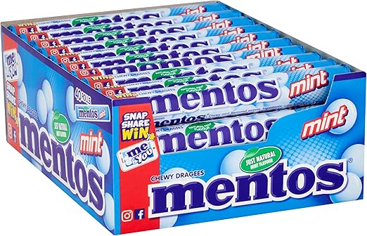 Жевательные конфеты Mentos со вкусом мяты, капли со вкусом перечной мяты для свежего дыхания, оптовая упаковка, упаковка для конфет, демонстрационный стенд (40 рулонов), веганский продукт.