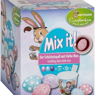 Краска для яиц Heitmann Eierfarben - Mix it Pastel - 3 жидких краски для яиц розового, бирюзового и фиолетового цветов, стаканчики, рис, трафареты и перчатки - окрашивание яиц стало детской забавой