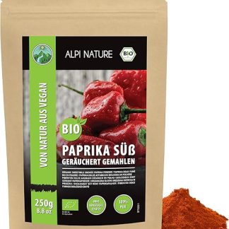 Alpi Nature Органическая сладкая копченая благородная паприка (250 г) Органическая молотая паприка Органический порошок паприки из контролируемого органического земледелия Без глютена Без лактозы Лабораторные испытания