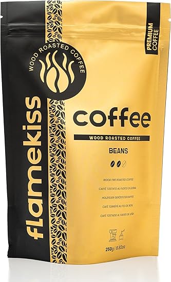 Кофейные зерна Flamekiss 250 г – высококачественные зерна арабики и робусты для эспрессо, обжаренные в дровяной печи, обеспечивающие насыщенный аромат и насыщенный вкус.