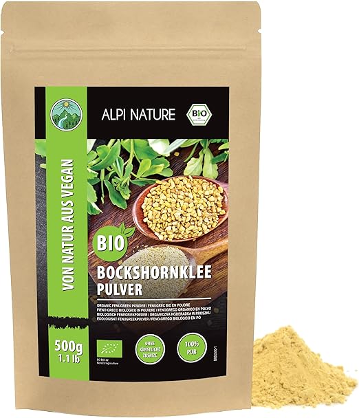 Alpi Nature Органический порошок пажитника 500 г, молотые семена пажитника, молотый порошок мети