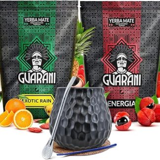 Набор для приготовления мате с аксессуарами Guarani Energia с гуараной и Exotic Rain Бодрящий, фруктовый мате Тыква, бомбилья и аксессуары Натуральный кофеин Парагвайский мате 2 x 500 г 1 кг