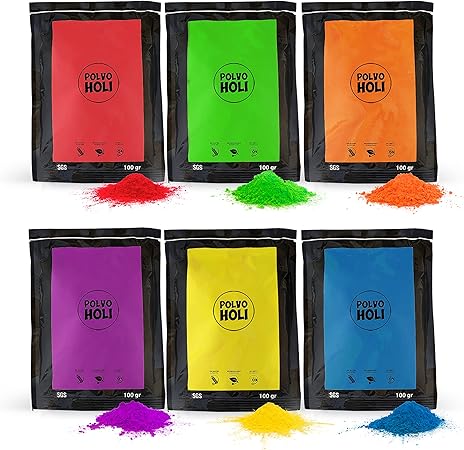 POLVO HOLI - 600 г порошка для Холи - 6 пакетов по 100 г - 6 цветов