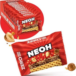 Низкоуглеводные шоколадно-фундуковые вафли NEOH, 1 г сахара / 95 ккал, без добавления сахара, 21 г (12 штук), новая альтернатива традиционным конфетам, фундук.