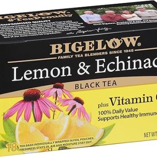 Черный чай Bigelow с лимоном, эхинацеей и витамином С, с кофеином, 18 пакетиков (упаковка из 6 штук), всего 108 чайных пакетиков.