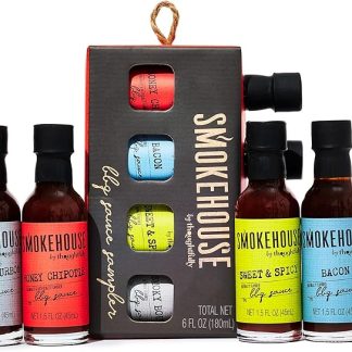 Набор соусов для барбекю Smokehouse от Thoughtfully, включающий медово-чипотле, копченый бурбон, кисло-сладкий и беконовый соусы для барбекю, 4 упаковки.