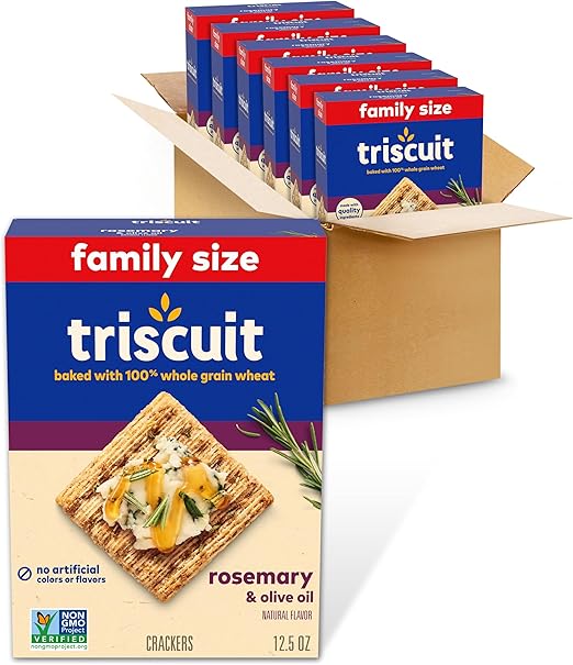 Цельнозерновые пшеничные крекеры Triscuit с розмарином и оливковым маслом, семейная упаковка, коробки 170-354 мл.